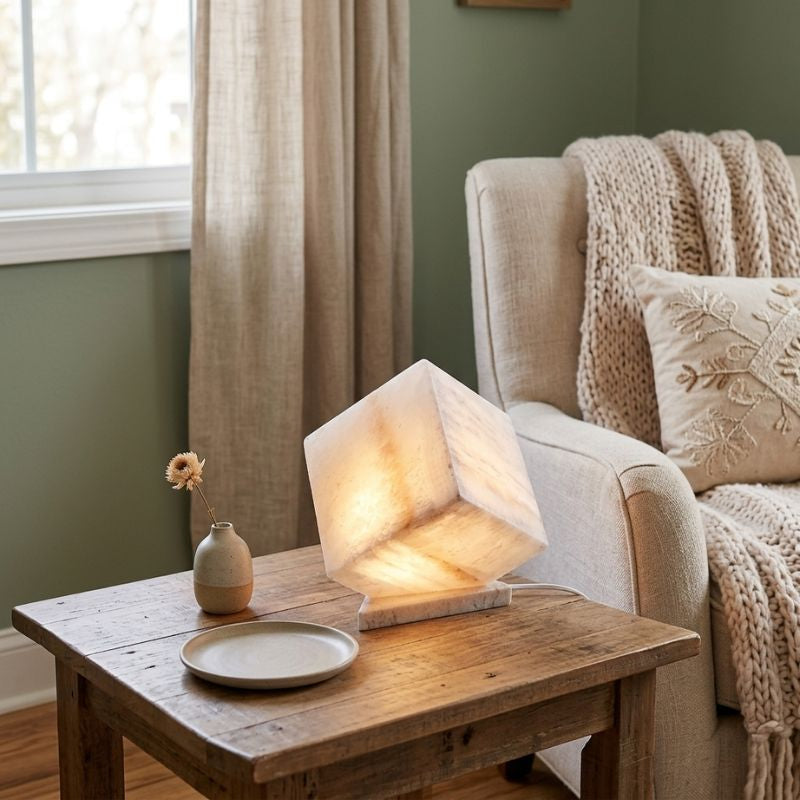 Handmade Travertine Stone Desk Lamp | Modern Ambient Lighting for Living Room, Bedroom & Office