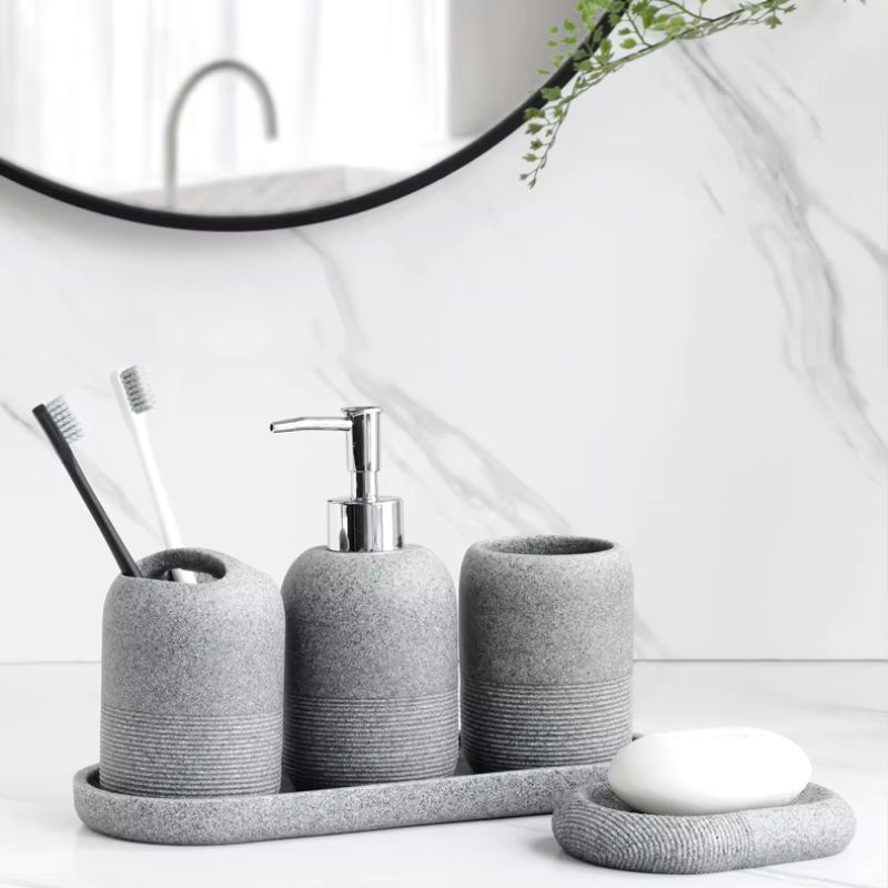 Luxury 5-Piece Polyresin Bathroom Ensemble – Neutral Beige & Grey Vanity Set