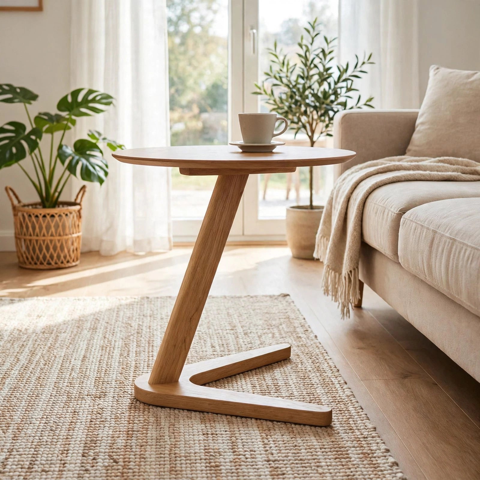 Round Wooden Side Table | Modern Nordic End Table for Living Room & Sofa