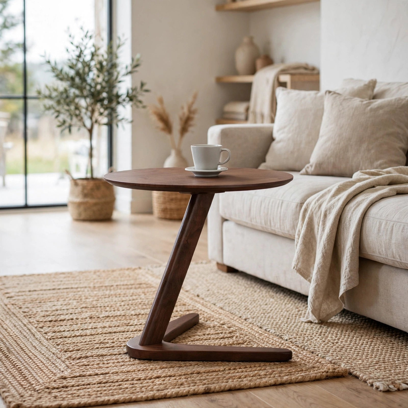 Round Wooden Side Table | Modern Nordic End Table for Living Room & Sofa