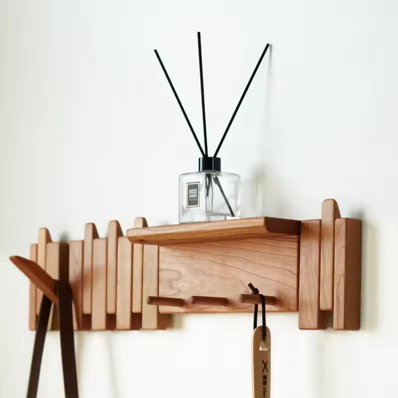 Solid wood piano-shaped coat rack with shelf - Image 3