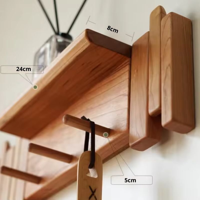 Solid wood piano-shaped coat rack with shelf - Image 4