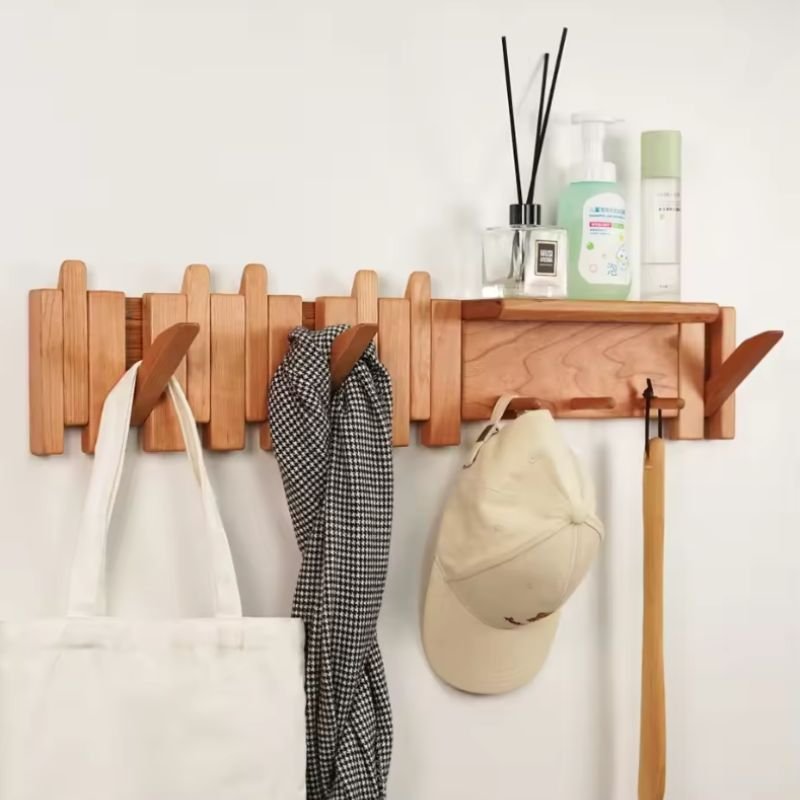 Solid wood piano-shaped coat rack with shelf - Image 2
