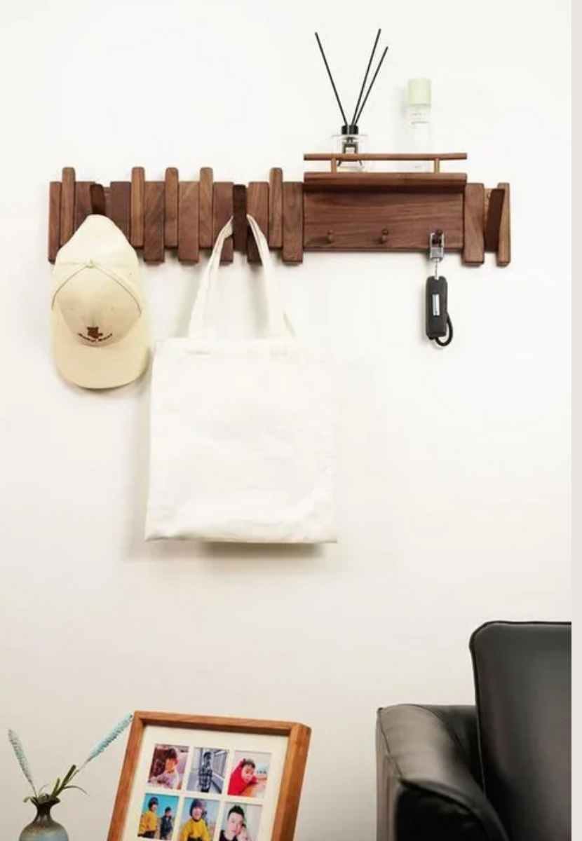 Solid wood piano-shaped coat rack with shelf - Image 7